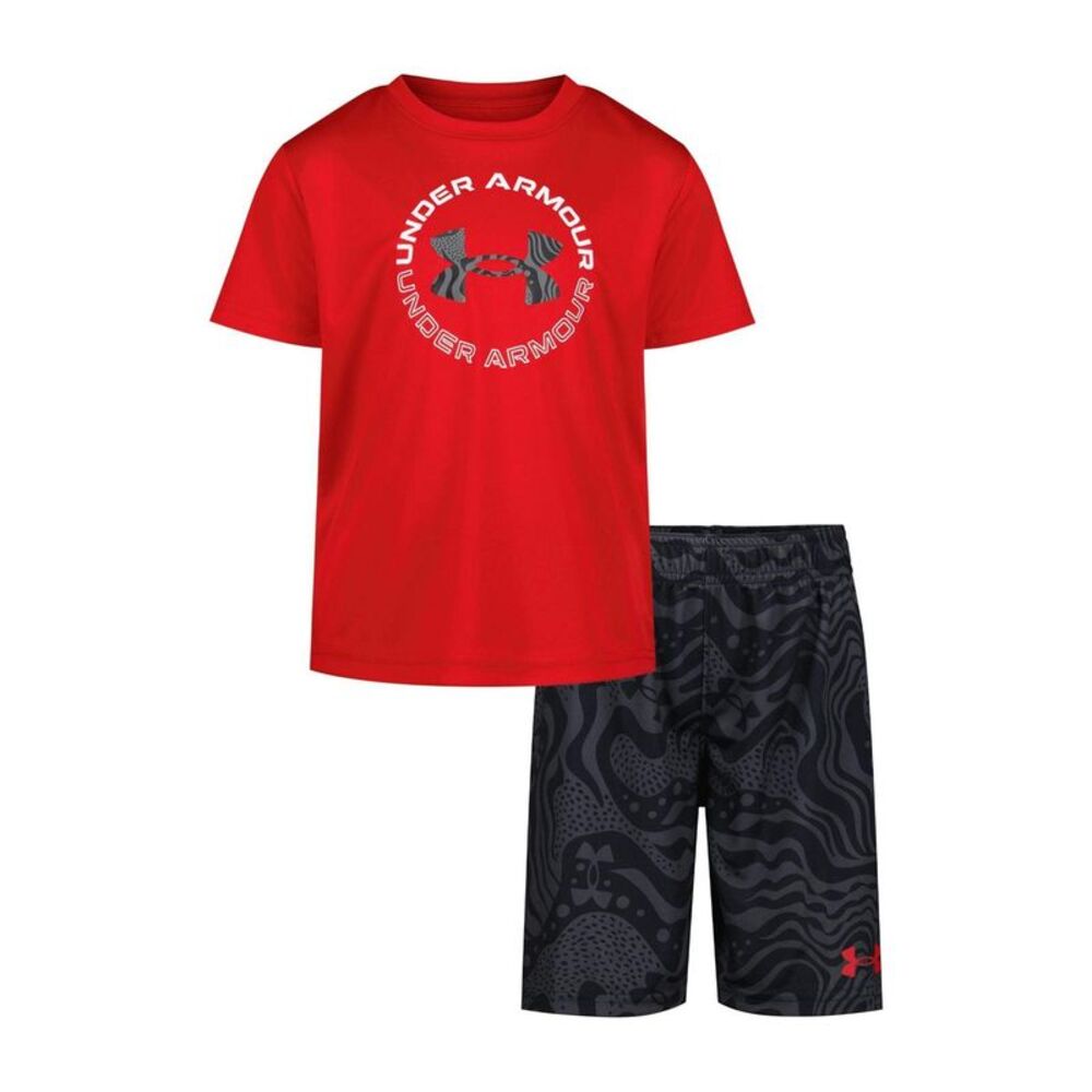 Under Armour Boys Tech Large Logo T-Shirt & Shorts Set / Red/Black